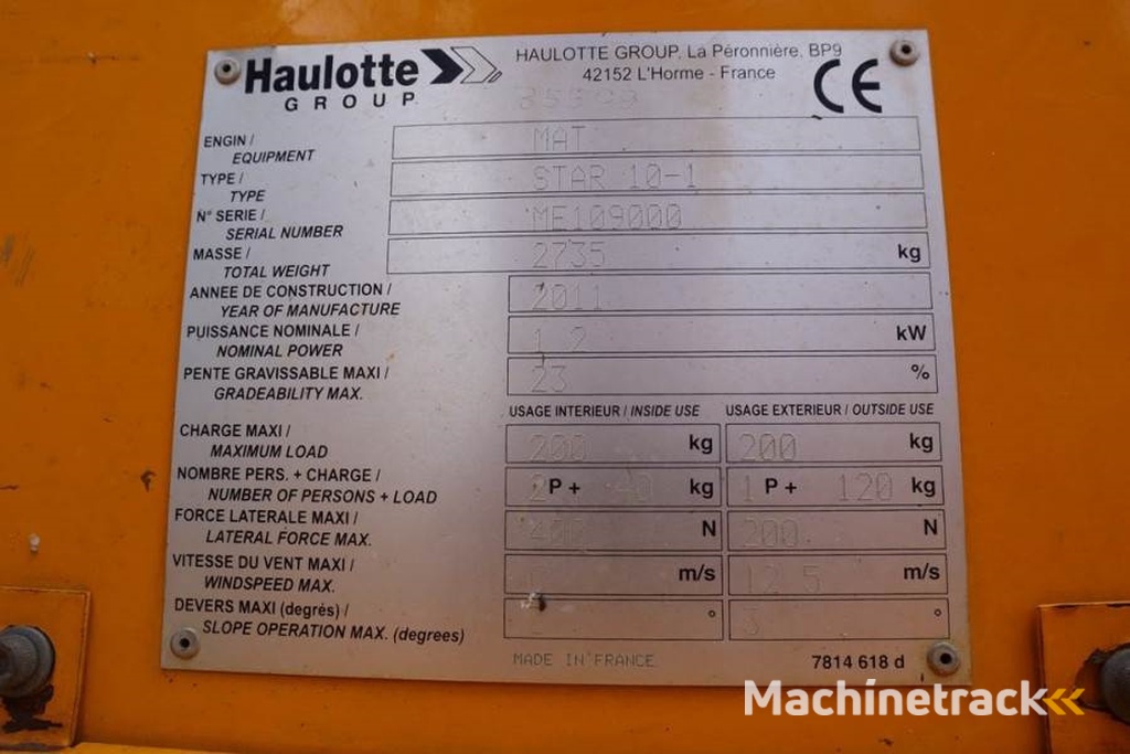 Haulotte STAR 10 Electric, 10m Working Height, 3m Reach, 20