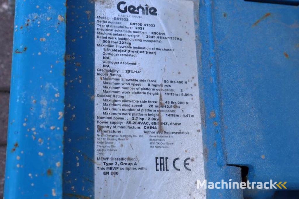 Genie GS1932 E-Drive Several In Stock, 8m Working Height