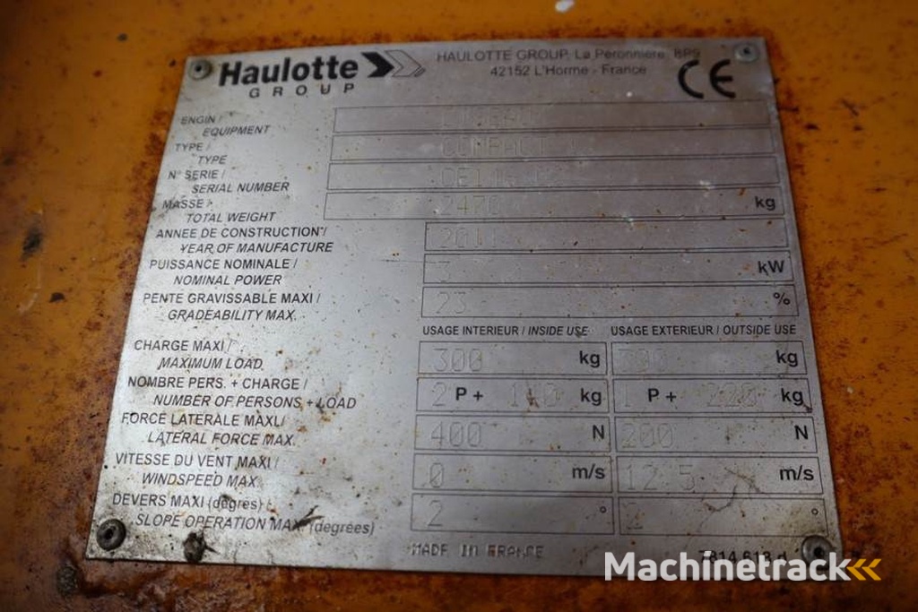 Haulotte Compact 12 Electric, 12m Working Height, 300kg Cap