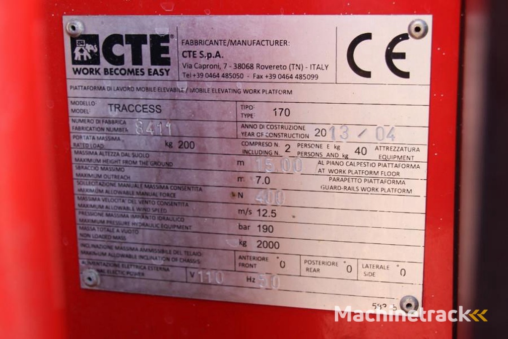 CTE CS170E As-Is, Bi-Energy, 17m Working Height, Compa