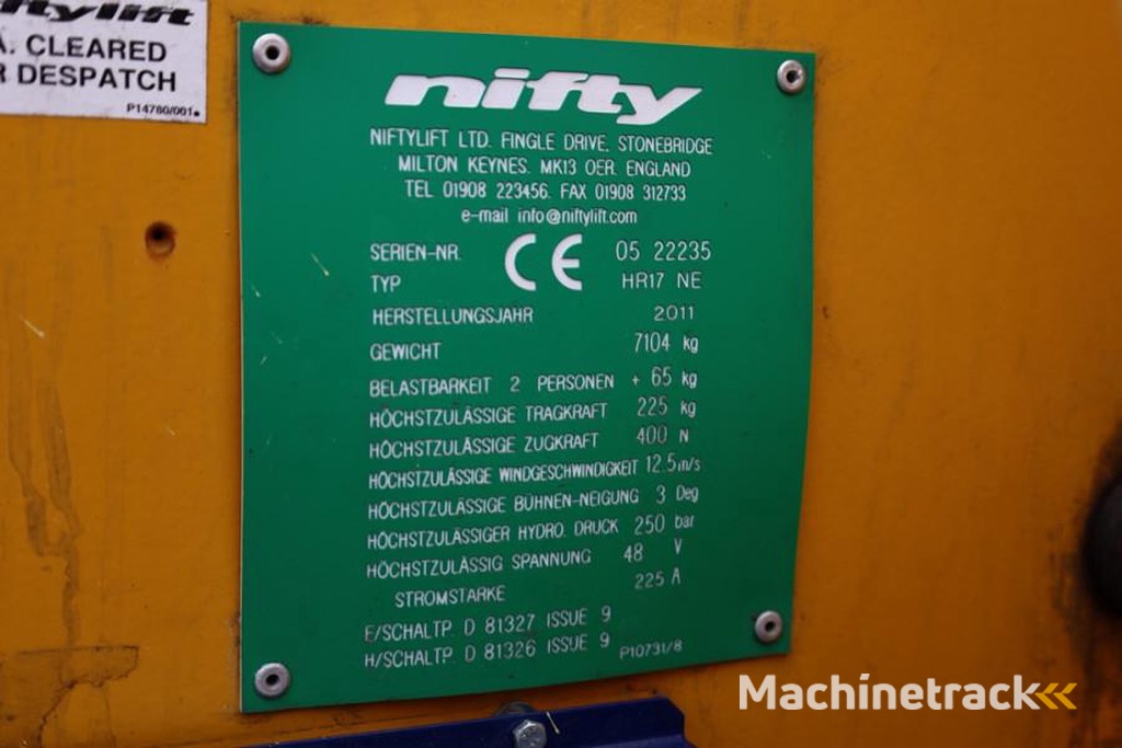 Niftylift HR17NE Electric, 17m Working Height, 9.7m Reach, 2