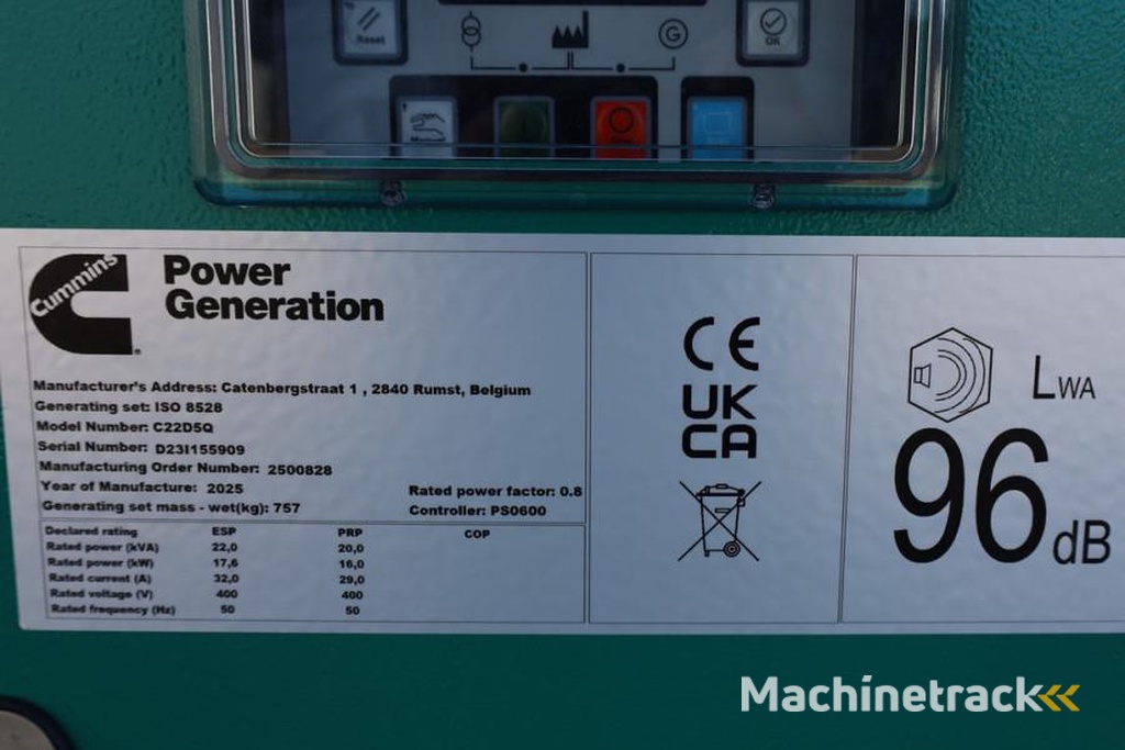 Cummins C22D5Q Declaration of Conformity, Diesel, 22kVA, A
