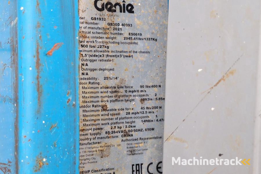 Genie GS1932 E-Drive Several In Stock, 8m Working Height