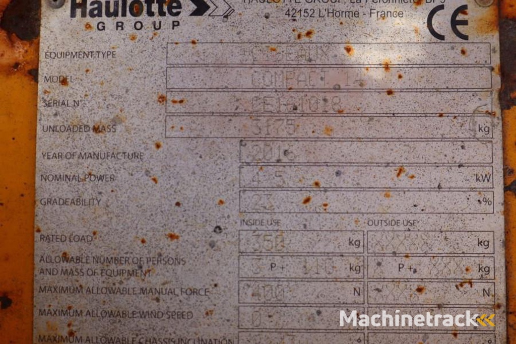 Haulotte Compact 14 Electric, 14m Working Height, 350kg Cap