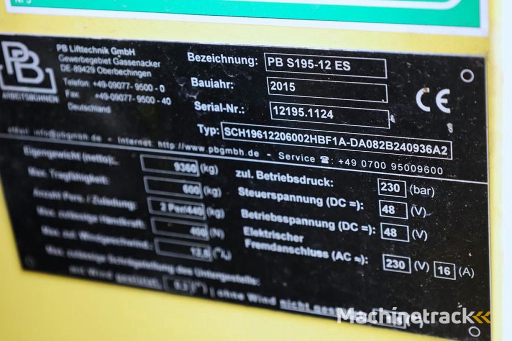 PB LIFT S195-12ES Electric, 19.6m Working Height, 700