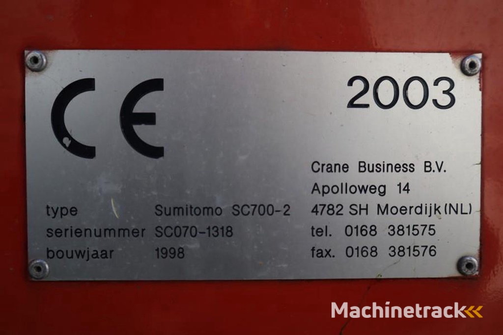 Sumitomo SC700-II 70t Capacity, 43m Boom, 31m Movable Jib,