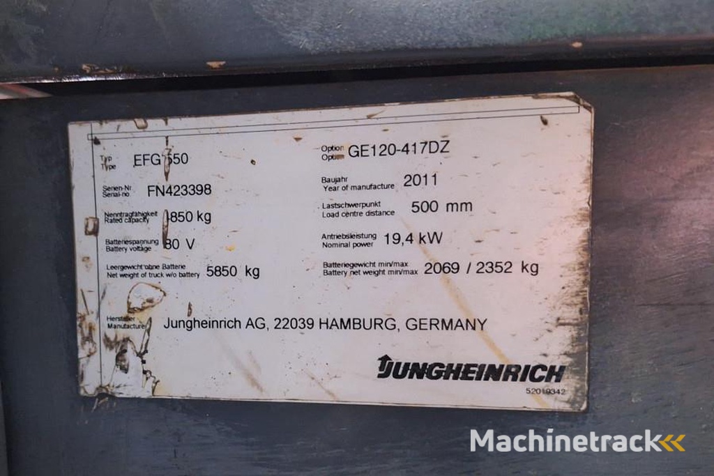 Jungheinrich EFG550 Electric, 5000kg Capacity, Lifting Height 3
