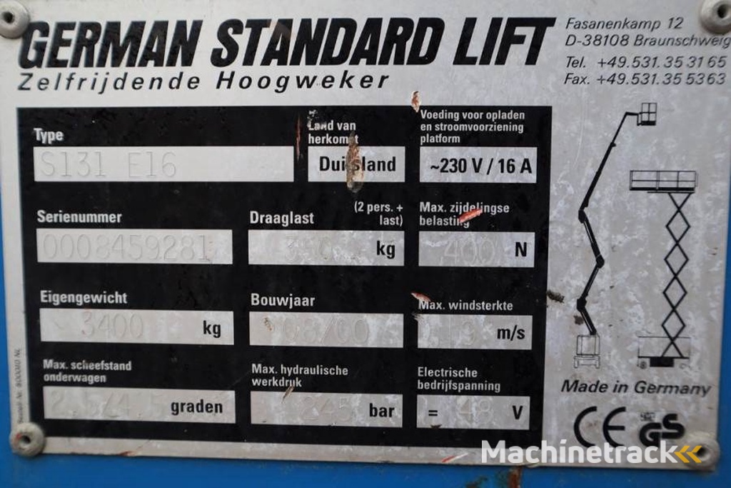 GSL S131 E16 As-Is, Electric, 15.1m Working Height