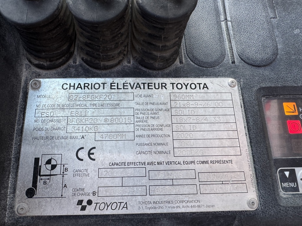 Toyota 02-8FGKF20 Triplo 470 Freelift/Sideshift 2020 Lpg