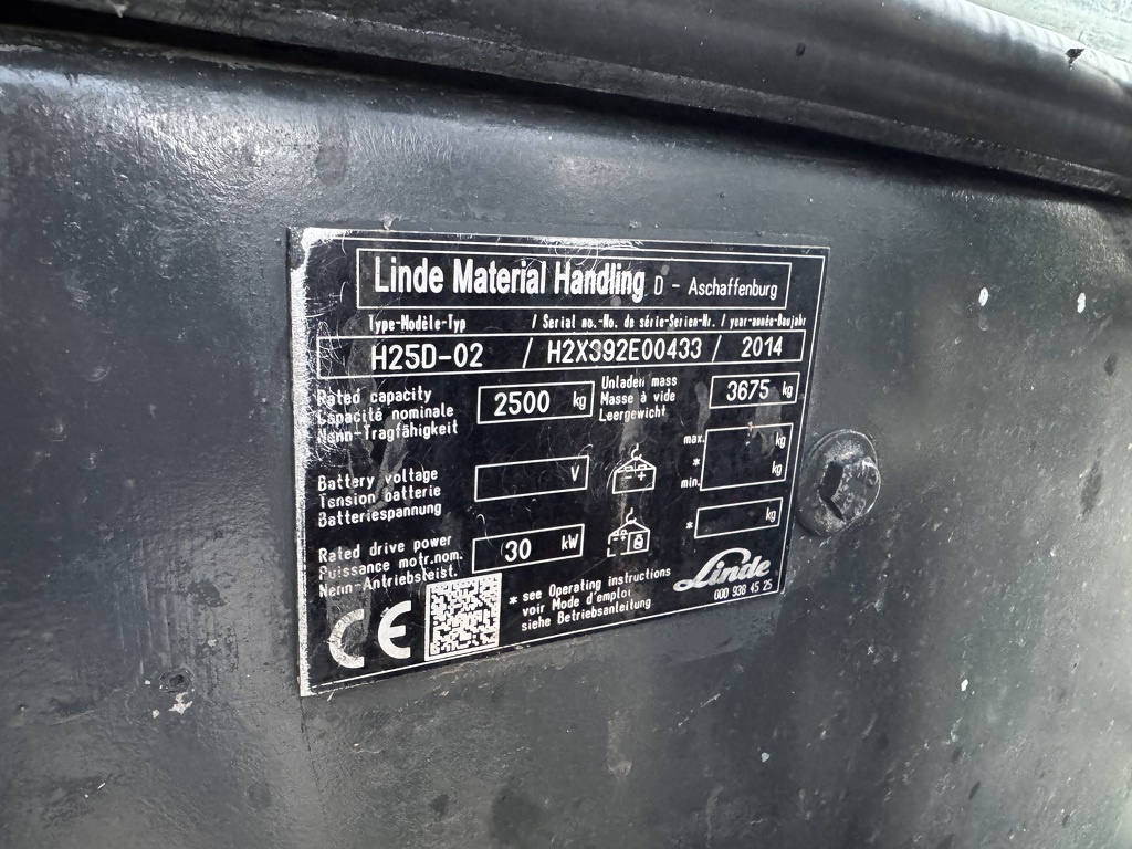 Linde H25D-02 Triplo 550 Freelift / Sideshift / 4e functie VW Diesel 2014