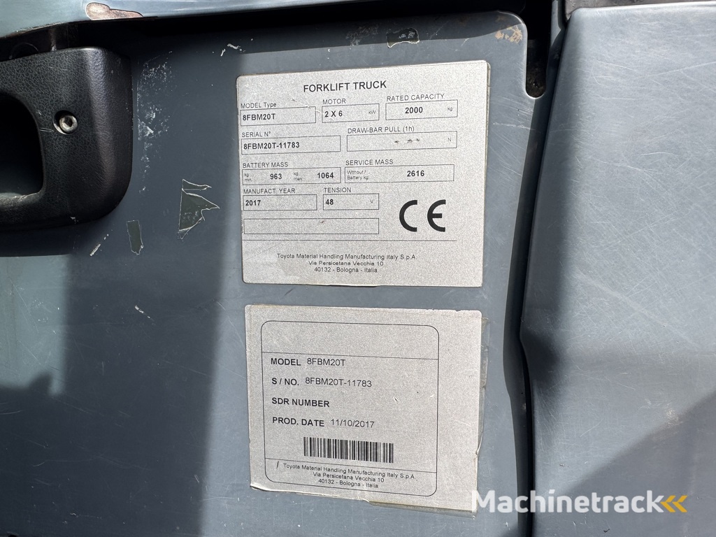 Toyota 8FBM20T Triplo 470 Freelift / Sideshift Elektrisch 2017 6145Hours