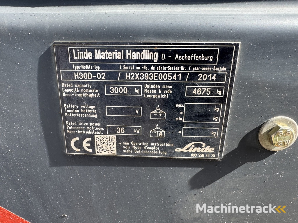 Linde H30D-02 Triplo 465 Freelift / Sideshift /  VW Diesel 2014