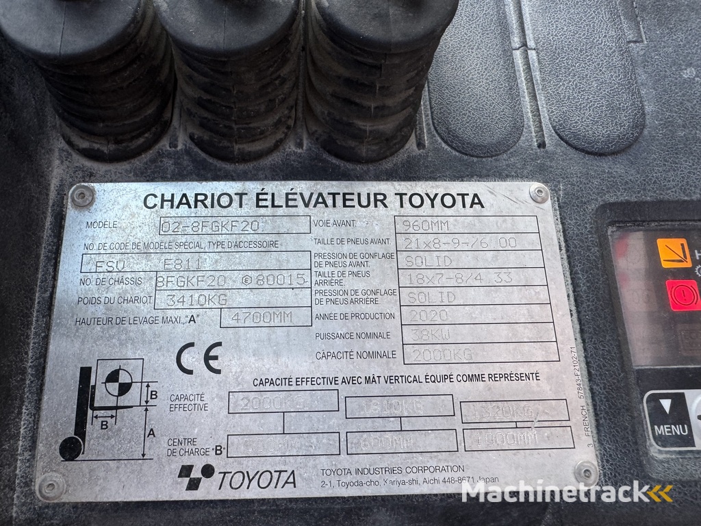 Toyota 02-8FGKF20 Triplo 470 Freelift/Sideshift 2020 Lpg