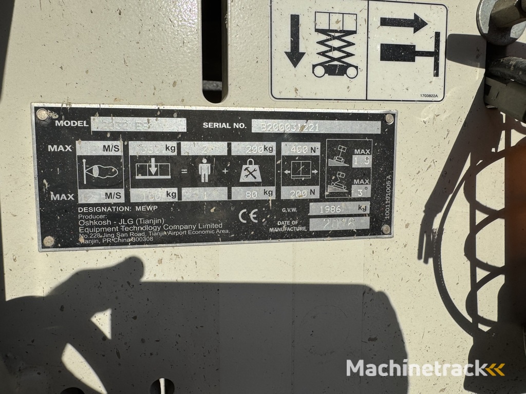 JLG 2032ES Schaarhoogwerker / Scissor lift 8Meter Werkhoogte 2016 Elektrisch