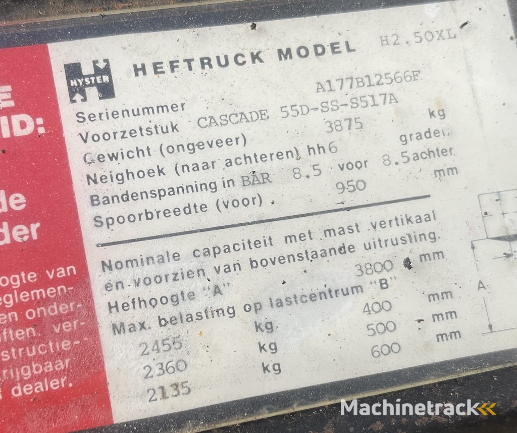 heftruck forklift HYSTER H2.50XL duplo355 sideshift ISUZU DIESEL