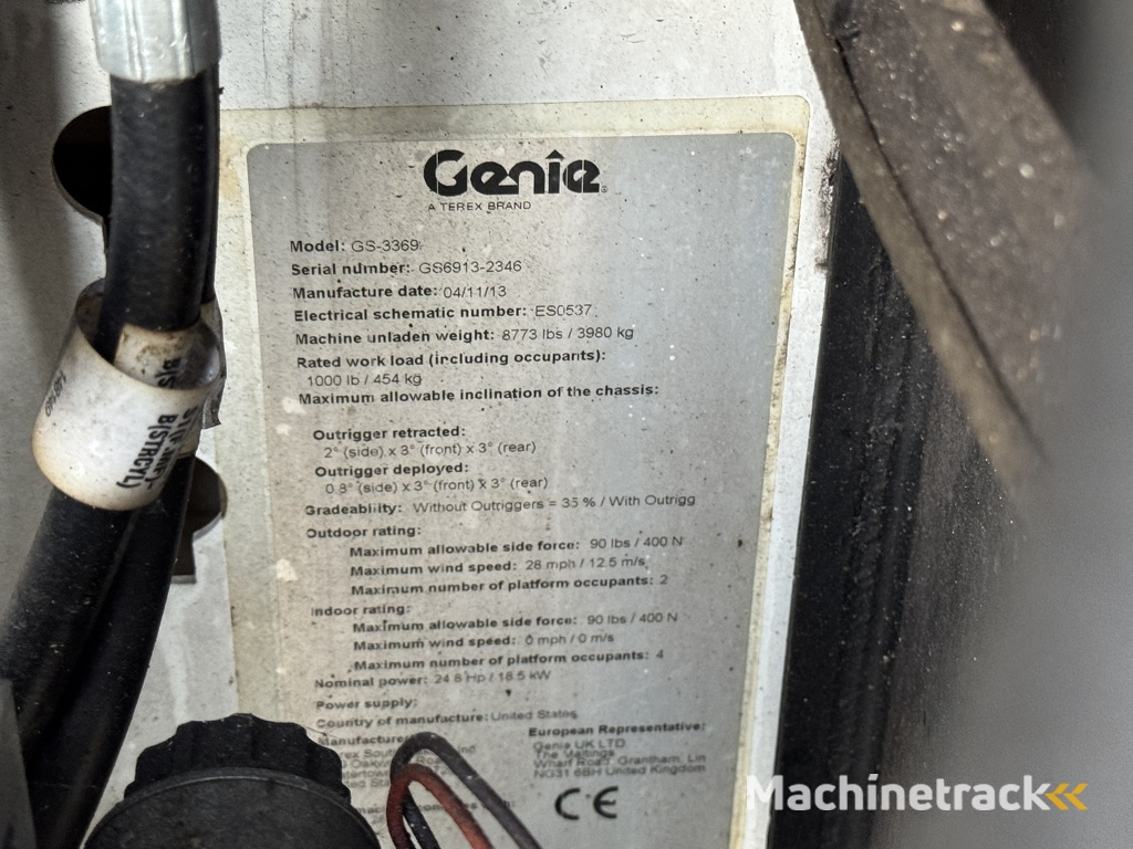 Genie GS 3369 RT  Hoogwerker / Arbeitsbuhne 12mtr werkhoogte 4x4 Kubota DIESEL 2013