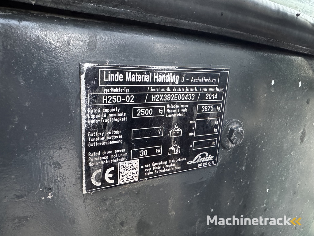 Linde H25D-02 Triplo 550 Freelift / Sideshift / 4e functie VW Diesel 2014