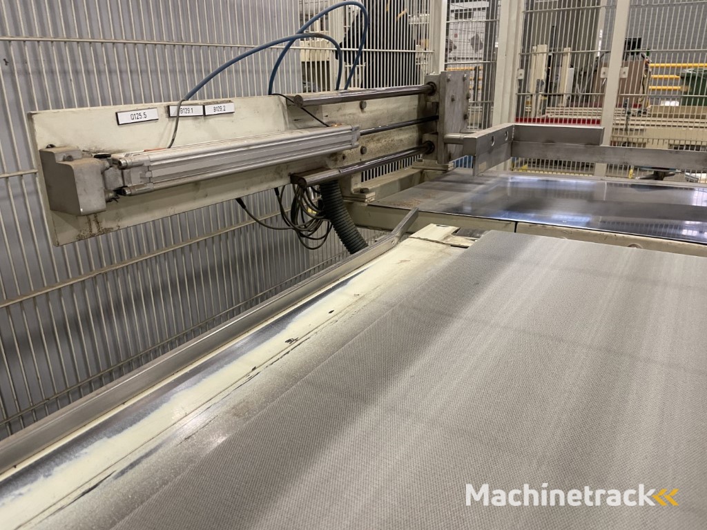 Sealed Air B+ BA20 dozenopzetmachine met stickermachine, elevator en verzamelband