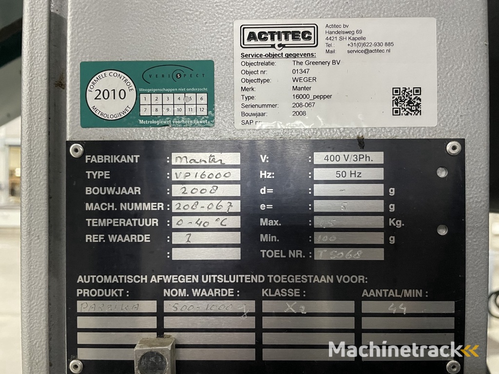 Manter VP16000 Wiegemaschine mit 3 Aufzügen und Dosierförderern