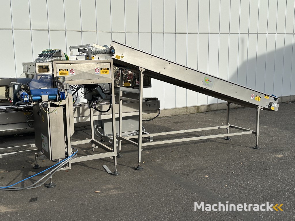 Sorma PC10 126 afweegmachine met punnet/trayvuller (ACM 115) en ontnester (DP4 115)