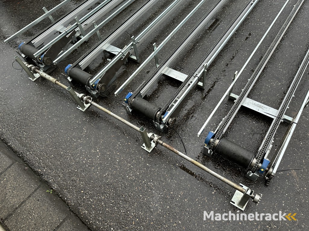 Set van 4 kettingtransporteurs zonder aandrijving 280 x 40 cm