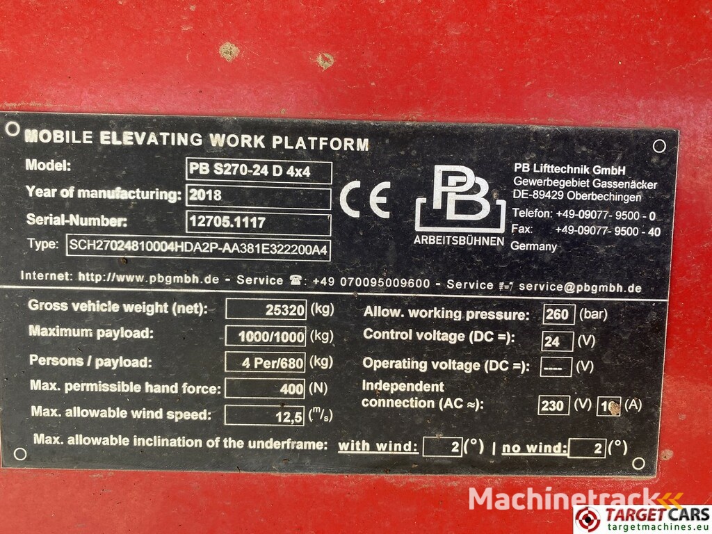 PB Lifttechnik S270-24 D Scissor 4x4 Diesel Work Lift 2725cm