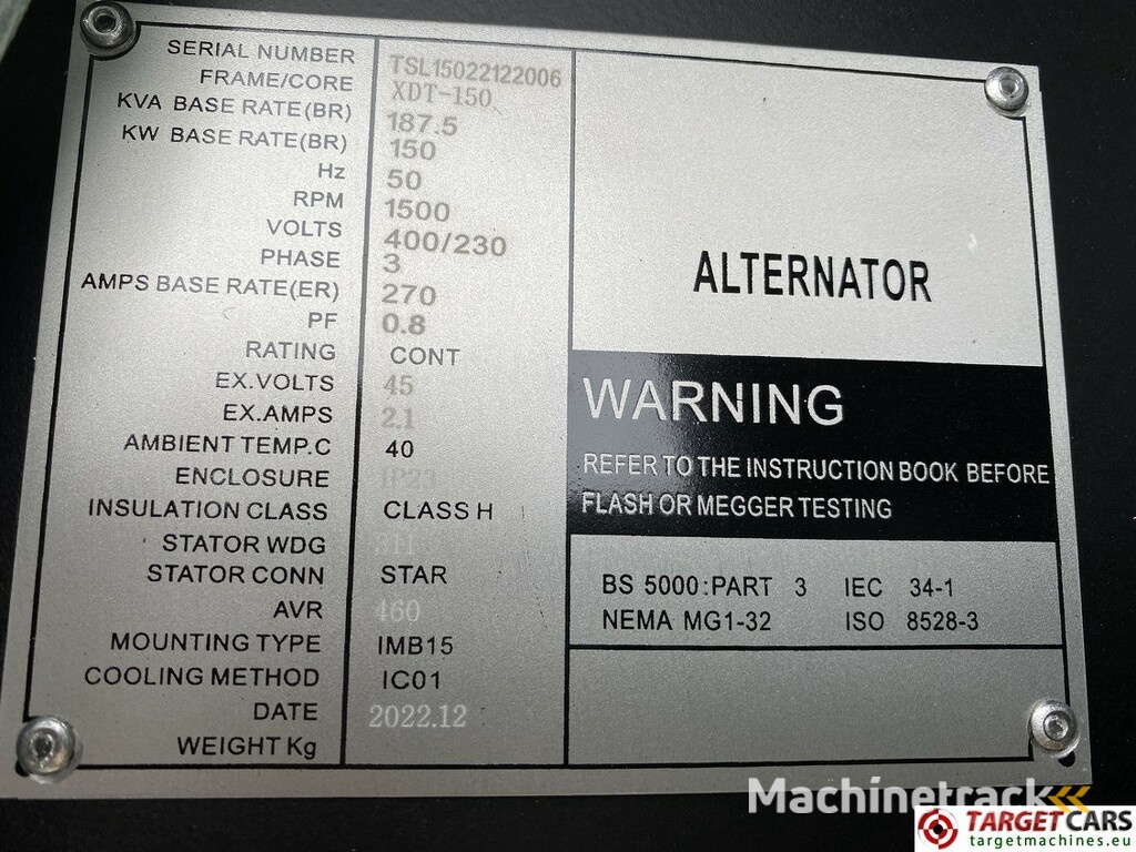 Xidong XDT-150KW Diesel 187.5KVA Generator 400/230V NEW UNUSED