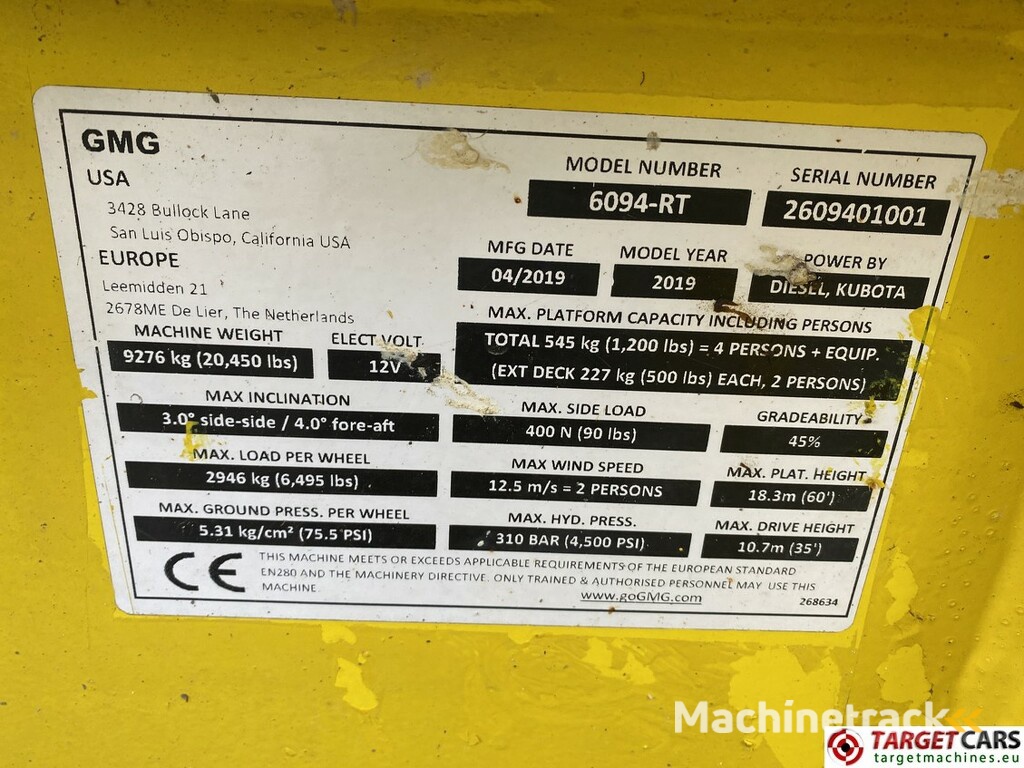 GMG 6094RT Diesel 4x4 Scissor Work Lift 2020cm