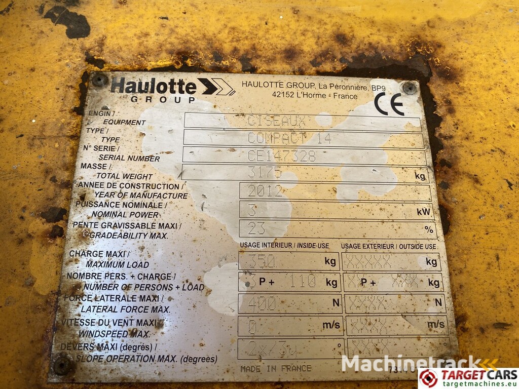 Haulotte Compact 14 Electric Scissor Work Lift 1385cm