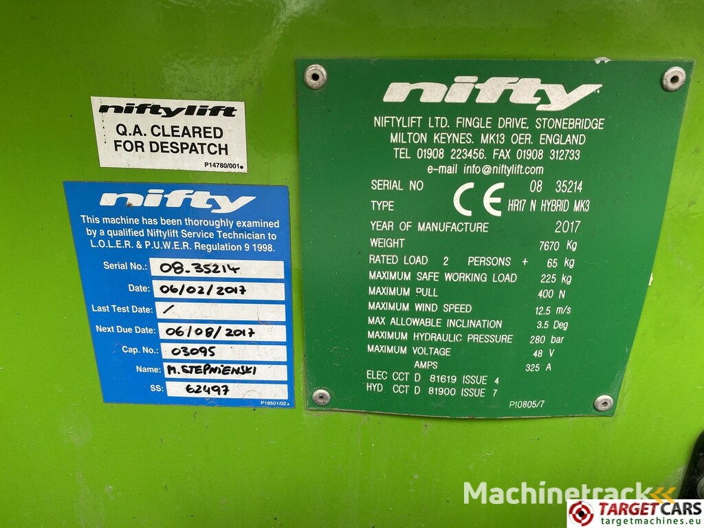 Niftylift H17N HyBrid MK3 Articulated Boom Work Lift 1700cm