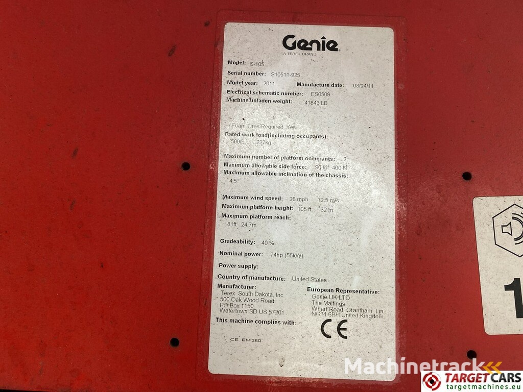 Genie S105 Telescopic 4x4x4 Diesel Boom Work Lift 3400cm