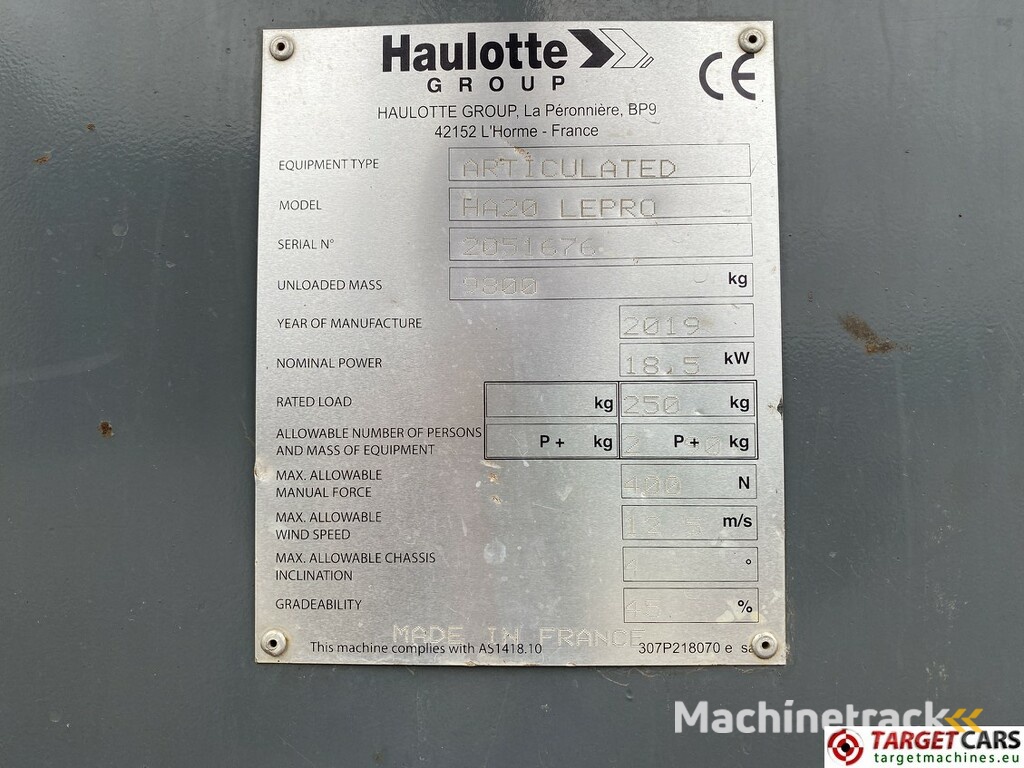 Haulotte HA20 LE Pro HyBrid Articulated 4x4x4 Diesel Boom Lift 2076cm