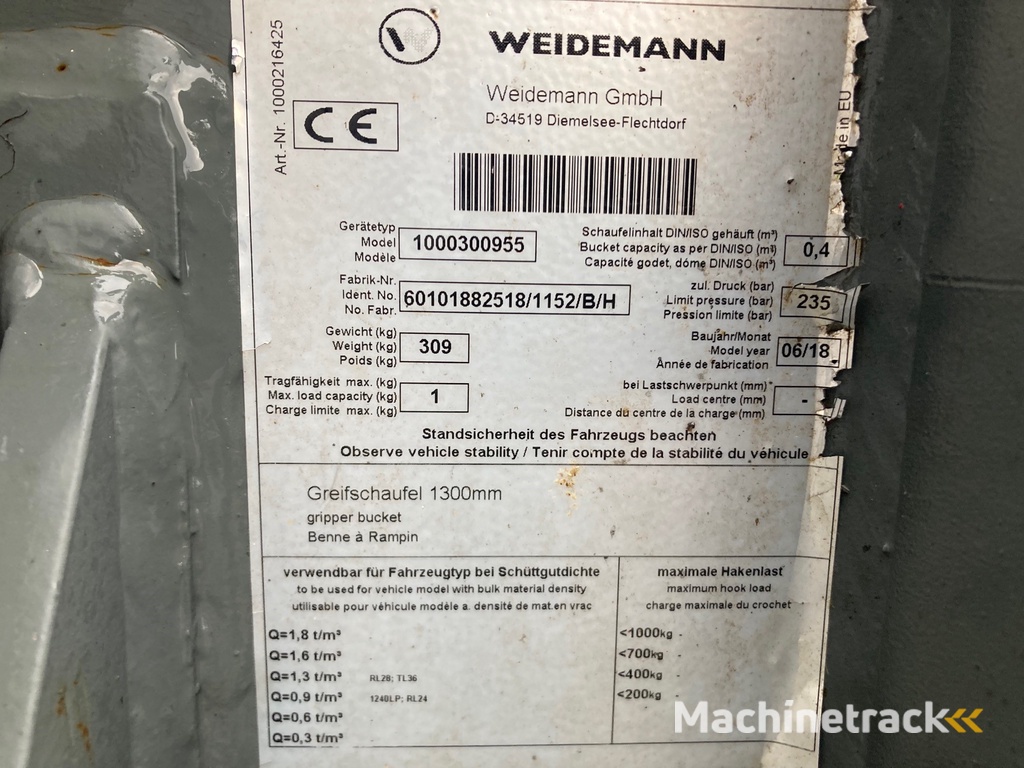 Weidemann Pelikaanbak 1300 mm (DEMO)