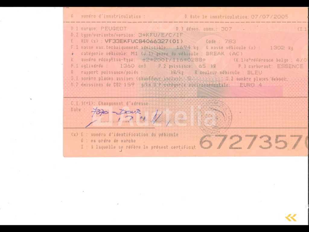Car Peugeot 307 (2005-58.925 km-VIN:VF33EKFUC84066327)