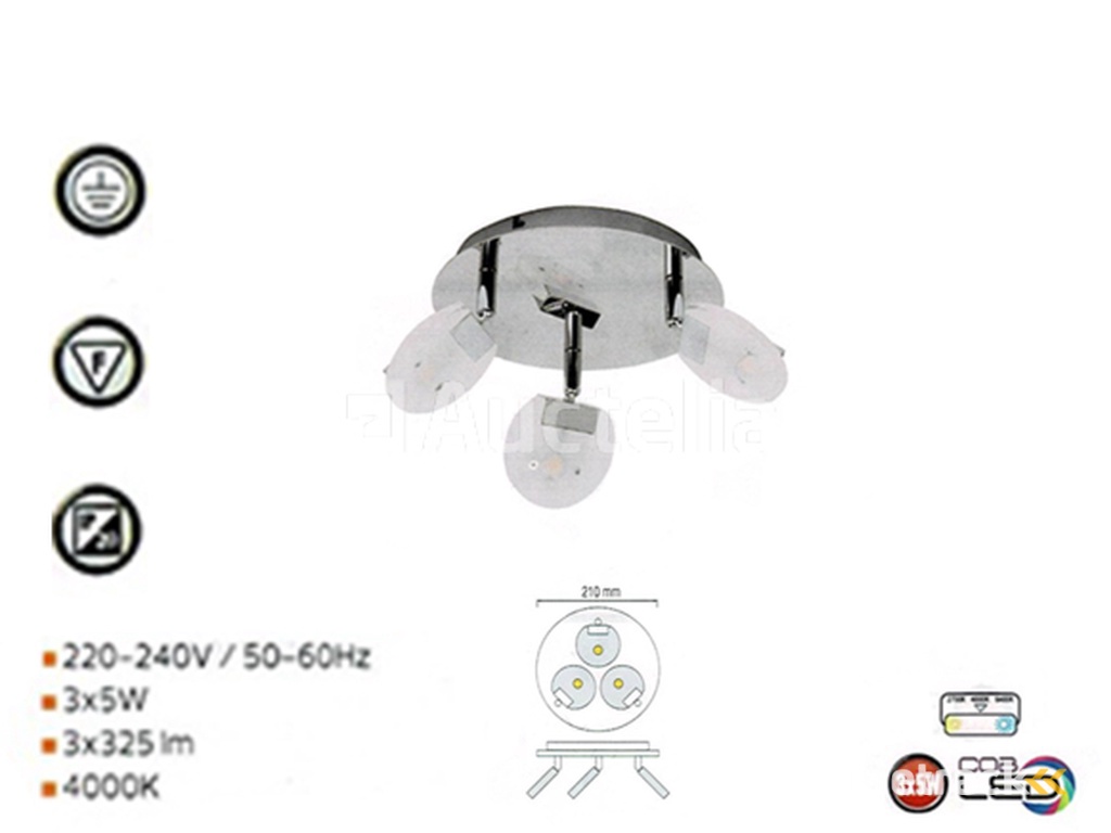 3 x LED Ceiling Light – 3 Spotlights – HL7160L – Max. 3 x 5W – 4000K – Neutral White – Silver