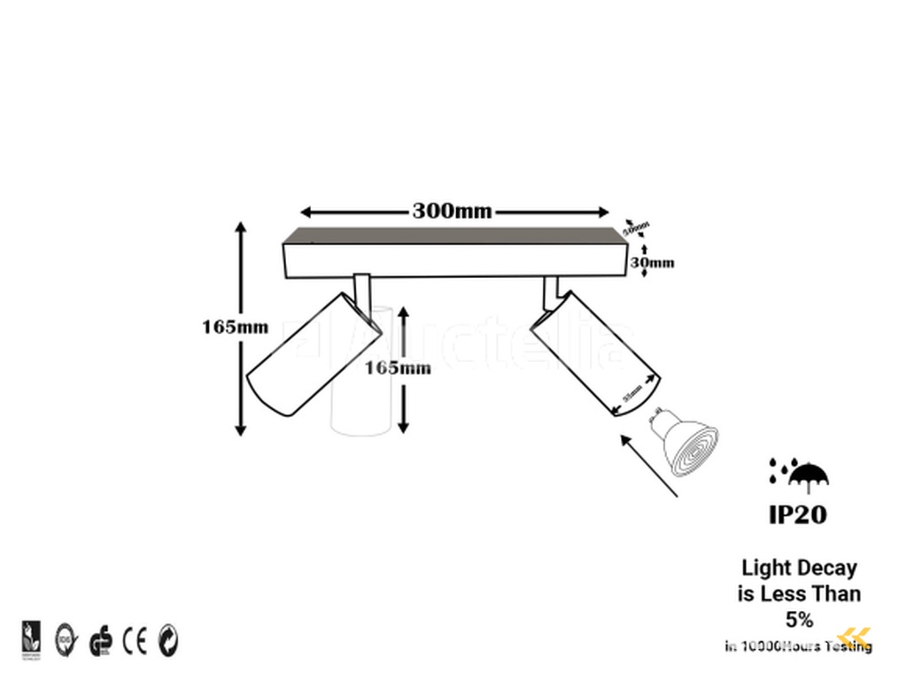 10 x GU10 surface-mounted luminaire – 2 rotatable spotlights – black – aluminium – rotatable 350°/70° – IP20