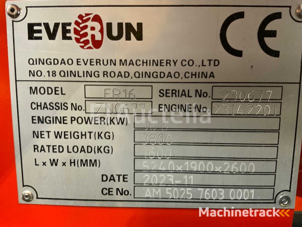 Everun - 2025 - ER16 - Articulated wheel loader with quick coupler