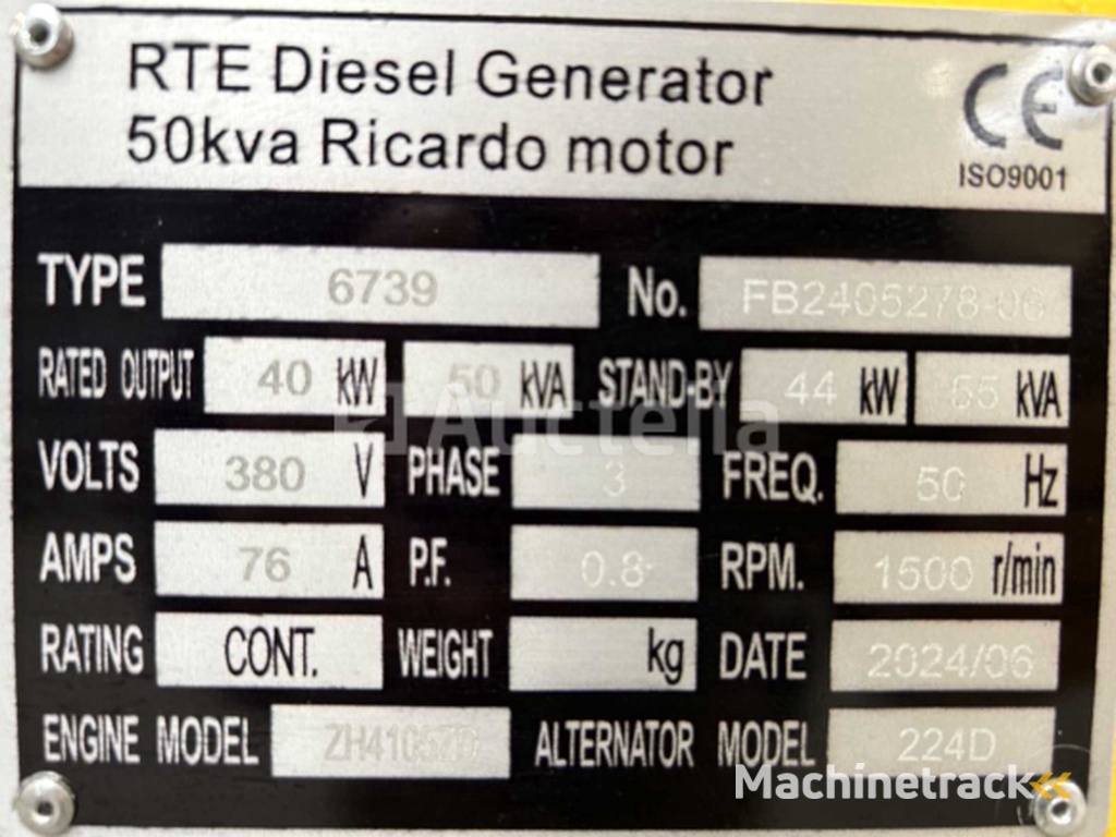 RTE 6739 noodstroomaggregaat 50KVA Ricardo