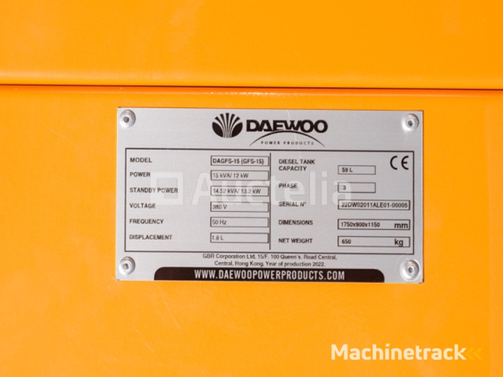 Daewoo DAGFS-15  noodstroomaggregaat 15KVA