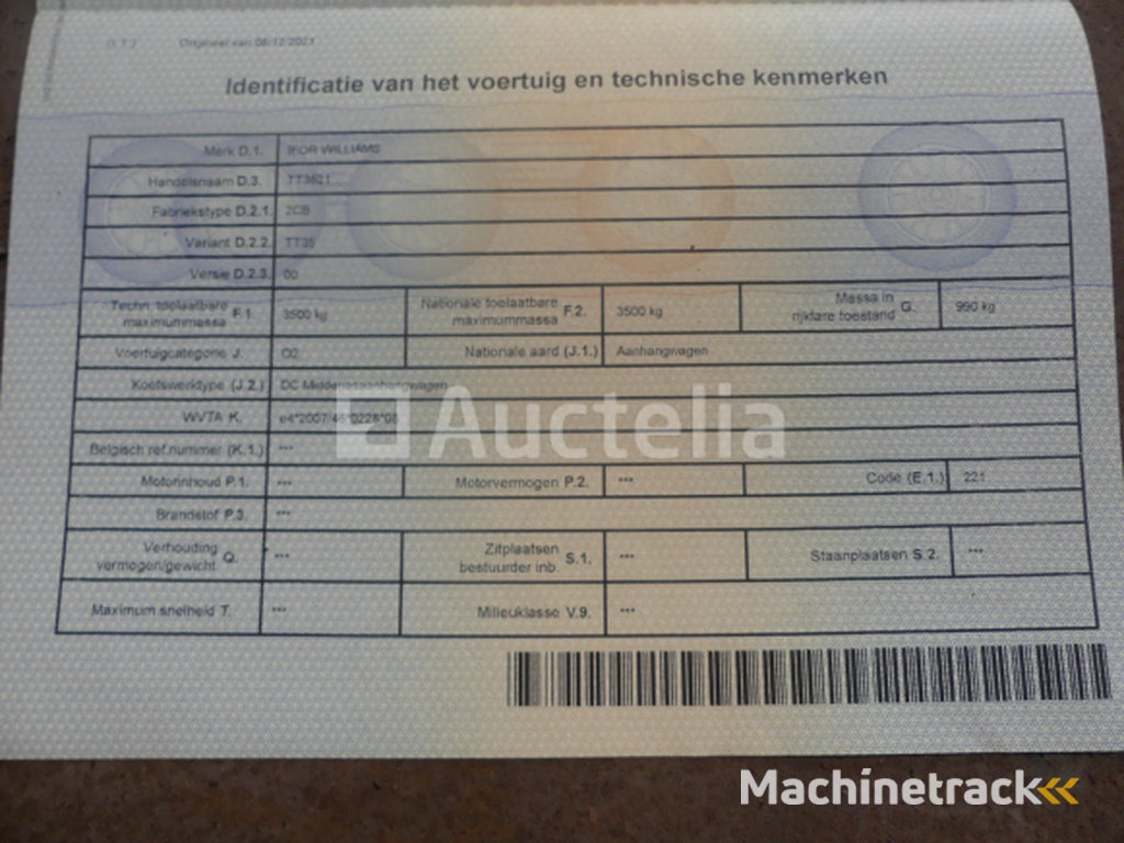 Ifor Williams 2CB kipper oplegger (VIN: SCKD00000K0761241)