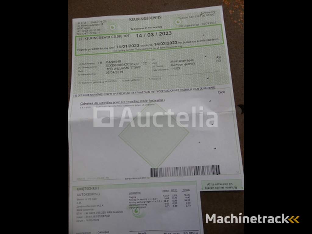 Ifor Williams 2CB kipper oplegger (VIN: SCKD00000K0761241)