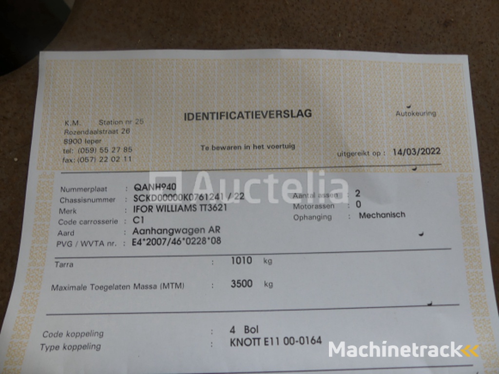 Ifor Williams 2CB kipper oplegger (VIN: SCKD00000K0761241)