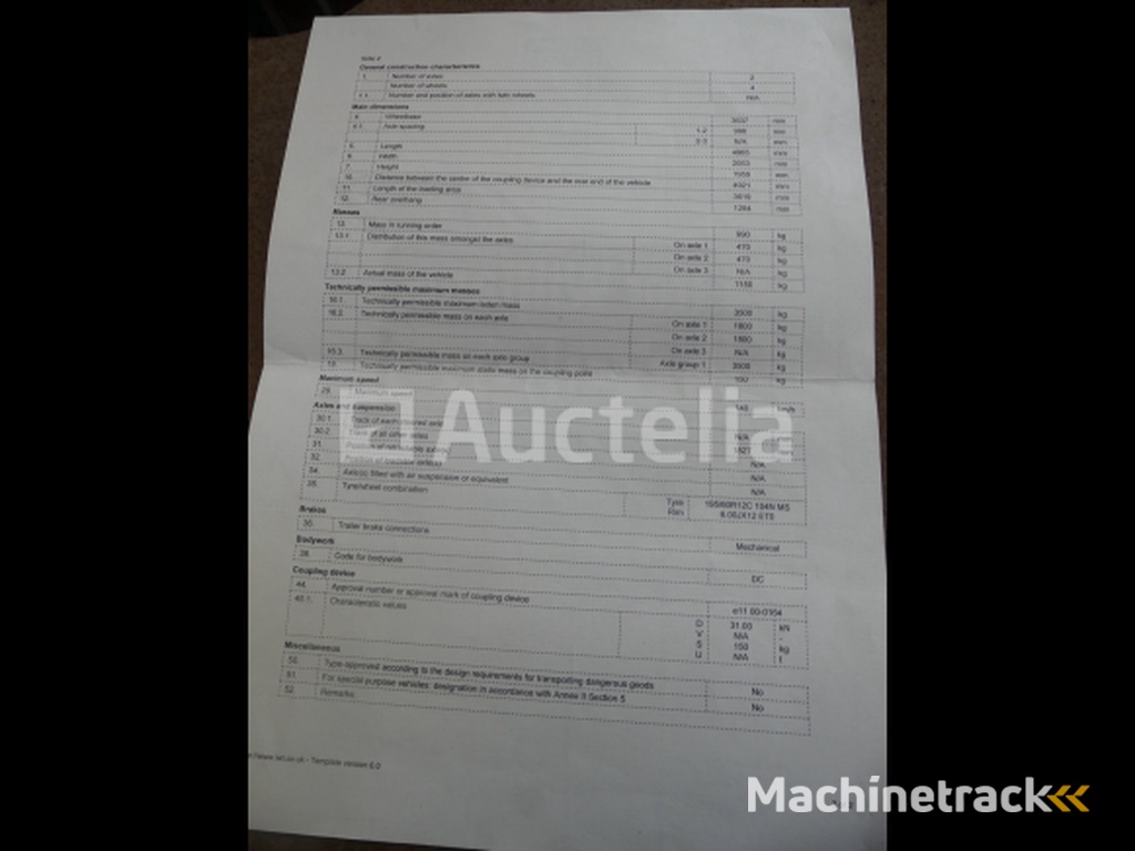 Ifor Williams 2CB kipper oplegger (VIN: SCKD00000K0761241)