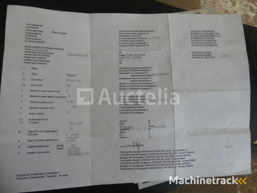 900cc Kawasaki ZX-9R Ninja Motorcycle(VIN: JKAZX900EEA012683)