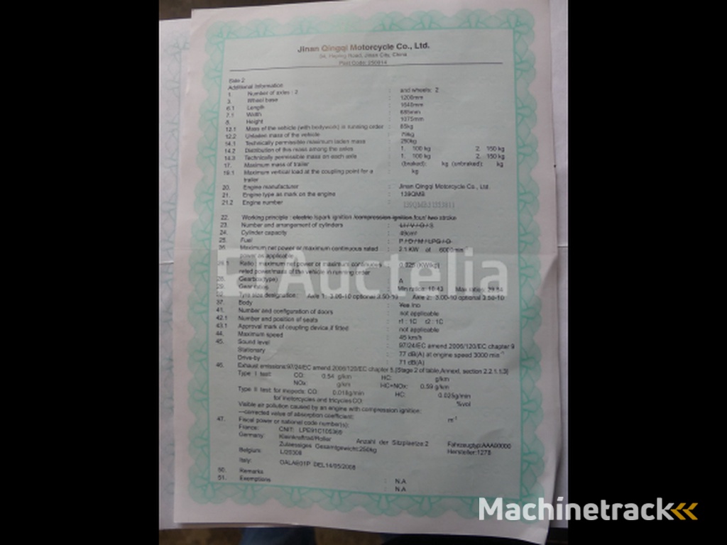 50cc Peugeot V-clic Scooter (VIN: LAEAGZ4808B28876)