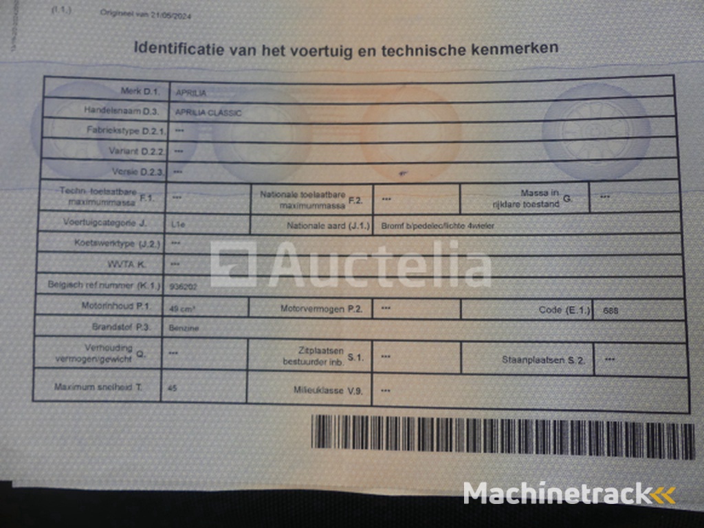 50cc Motorfiets Aprilia Classic (1993-21.295 km)(VIN: 5351063 )