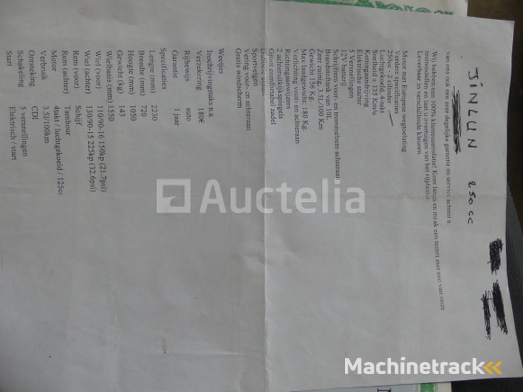 250cc Jinlun JL 250-5 motorfiets (VIN: LJ5PG509961110053)