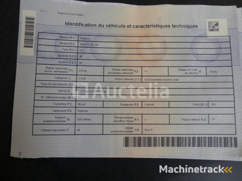 Scooter 50cc (zeer weinig km) Kymco Agility 16+ 50 4T (2024-826 km)(Vin: LC2CC0000R1002452)