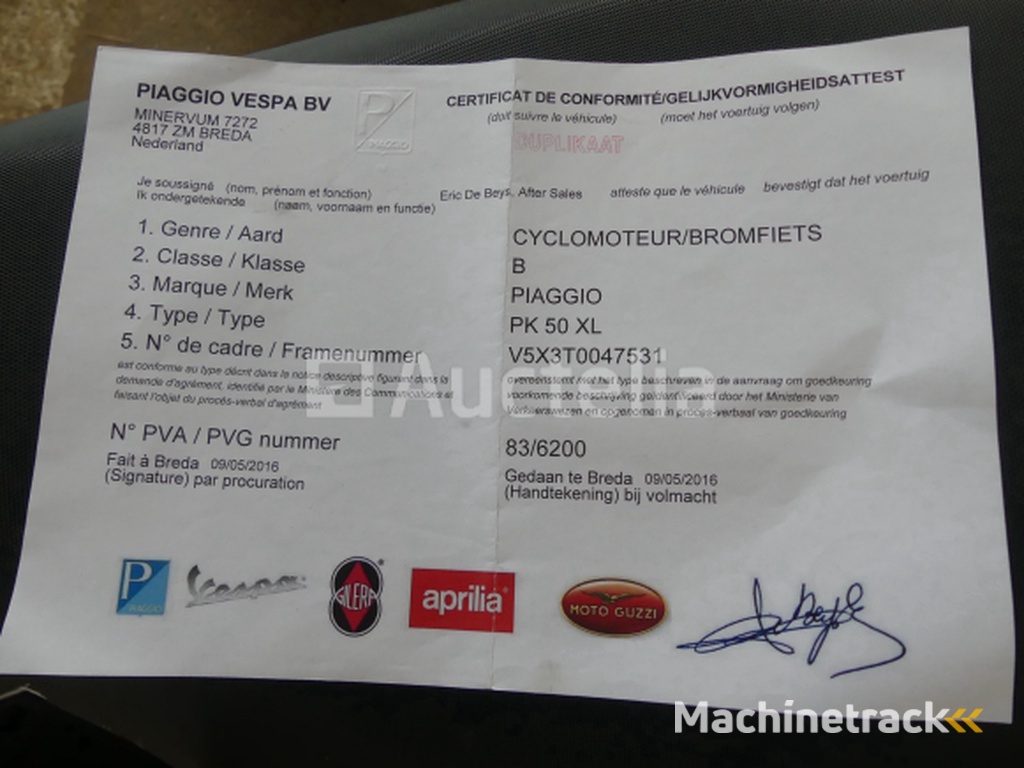 50cc Piaggio Vespa PK50XL Scooter (1991-27.340 km)(VI:V5X3T0047531)