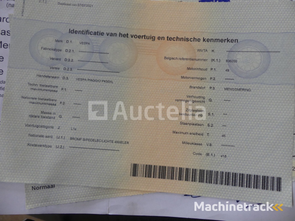 50cc Piaggio Vespa PK50XL Scooter (1991-27.340 km)(VI:V5X3T0047531)